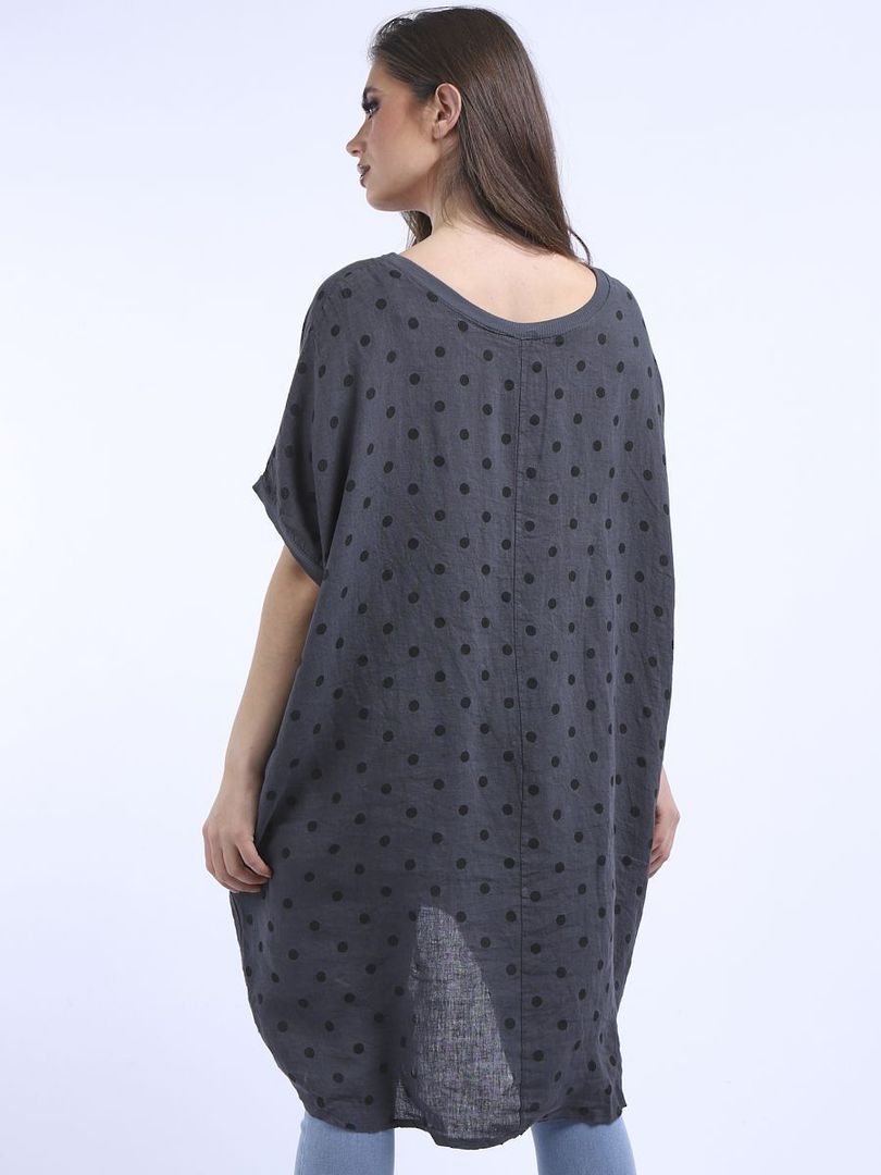 Bianca Linen Spotted Dress Charcoal image 4